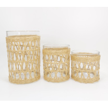 paper wrapped set glass cylinder hurricane candle holder